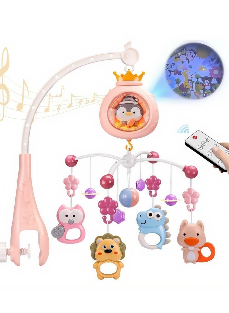 لعبة سرير الأطفال المتحركة مع الموسيقى والأضواء، لعبة متحركة لسرير الأطفال مع إمكانية الدوران، وإسقاط النجوم، مع جهاز تحكم عن بعد، ألعاب سرير الأطفال للأولاد والبنات (وردي) - Image 1